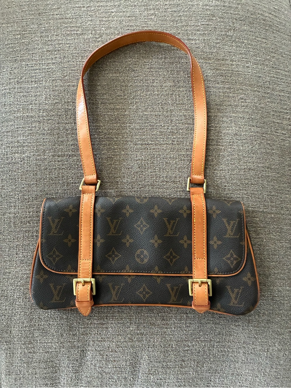 Louis Vuitton Brown Monogram Canvas Shoulder Bag with Tan Trim